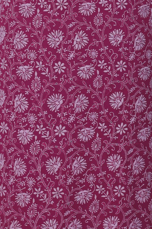 Ada Hand Embroidered Magenta Pure Georgette Lucknowi Chikan Unstitched Kurta Dupatta Set- A583323