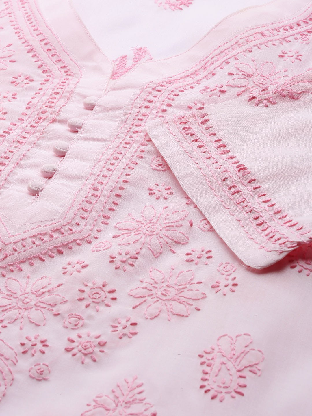 Ada Hand Embroidered Baby Pink Cotton Lucknowi Chikankari Straight Kurta A100365
