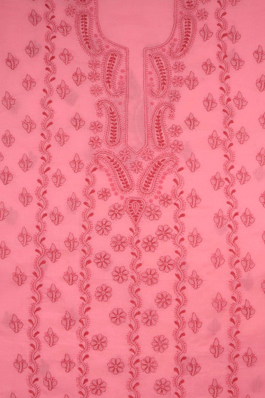 Ada Hand Embroidered Peach Cotton Lucknowi Chikan Unstitched Suit Piece A347798