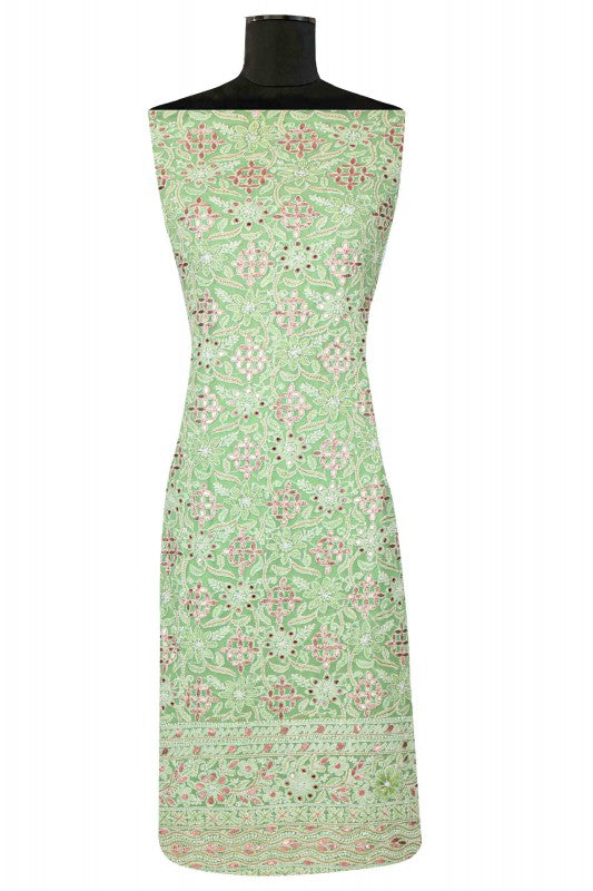 Ada Hand Embroidered Mint Green Georgette Lucknowi Chikan Unstitched Kurta Dupatta with Gota Patti Work A406297