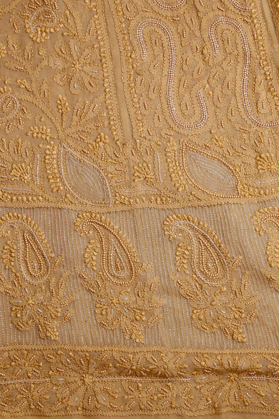 Ada Hand Embroidered Fawn Georgette Semi-stitched Anarkali Kurta Dupatta With Pearl Work- A484666