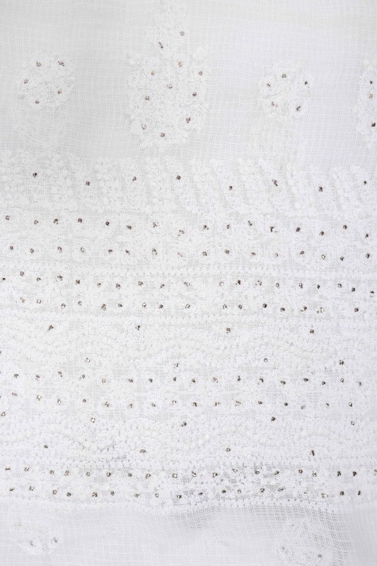 Ada Hand Embroidered White Kota Lucknowi Chikan Unstitched Kurta Piece With Muqaish Work A619166