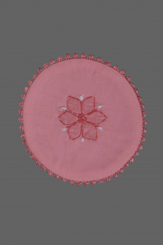 Ada Hand Embroidered Pink Cotton Lucknowi Chikankari Table Coaster-A611646