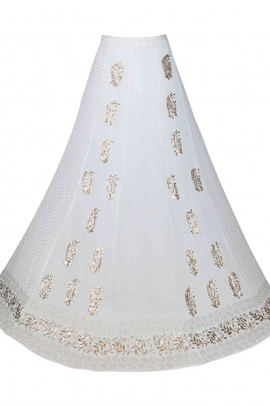 Ada Hand Embroidered White Georgette Lucknowi Chikankari Lehenga Skirt with Muqaish Work (only skirt) A414390