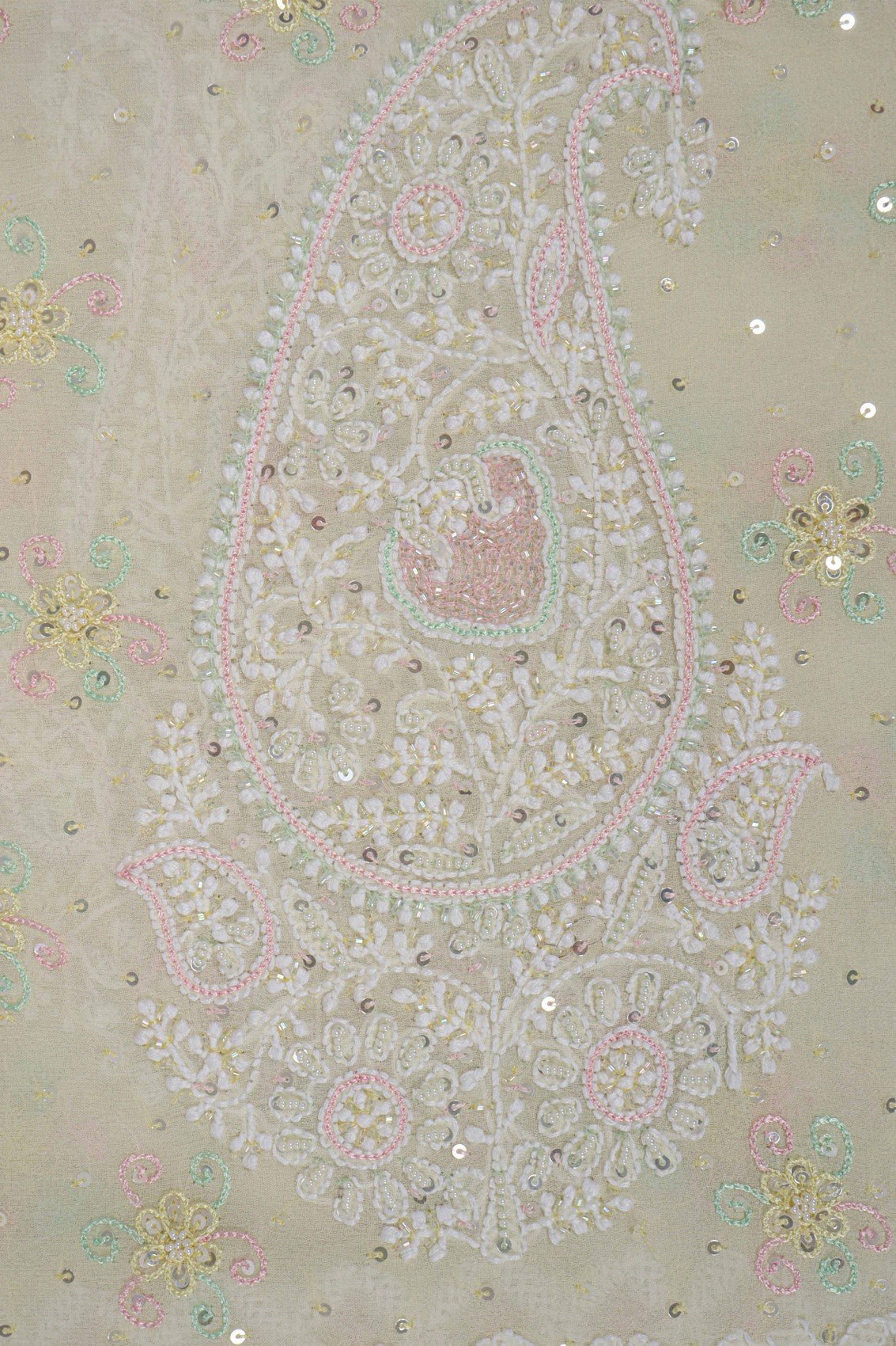 Ada Hand Embroidered Pale Yellow Pure Georgette Lucknowi Chikankari Dupatta With Cutdana Work 01A162505