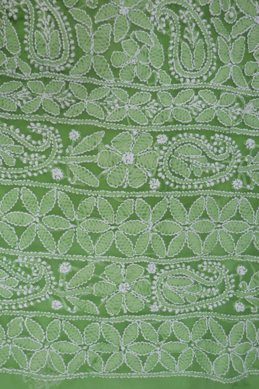 Ada Hand Embroidered Green Georgette Lucknowi Chikan Unstitched Suit Piece A616879