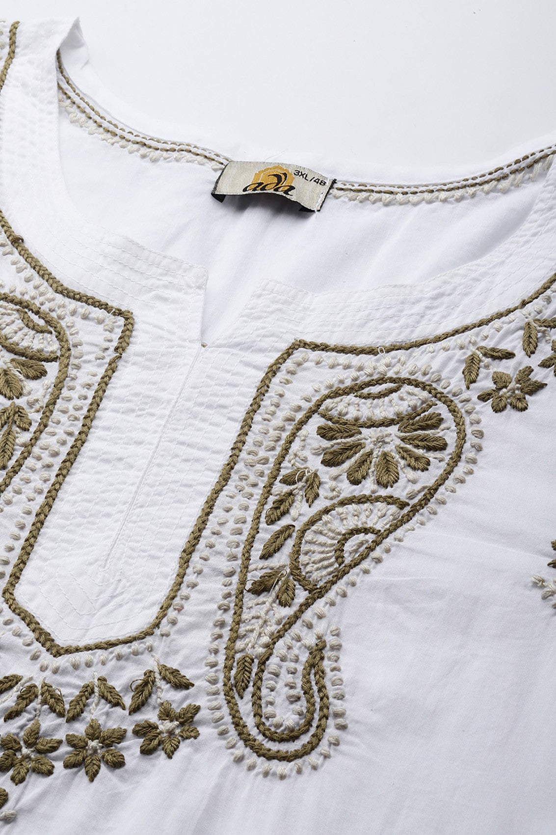 Ada Hand Embroidered White Cotton Lucknowi Chikankari Short Kurti A911223