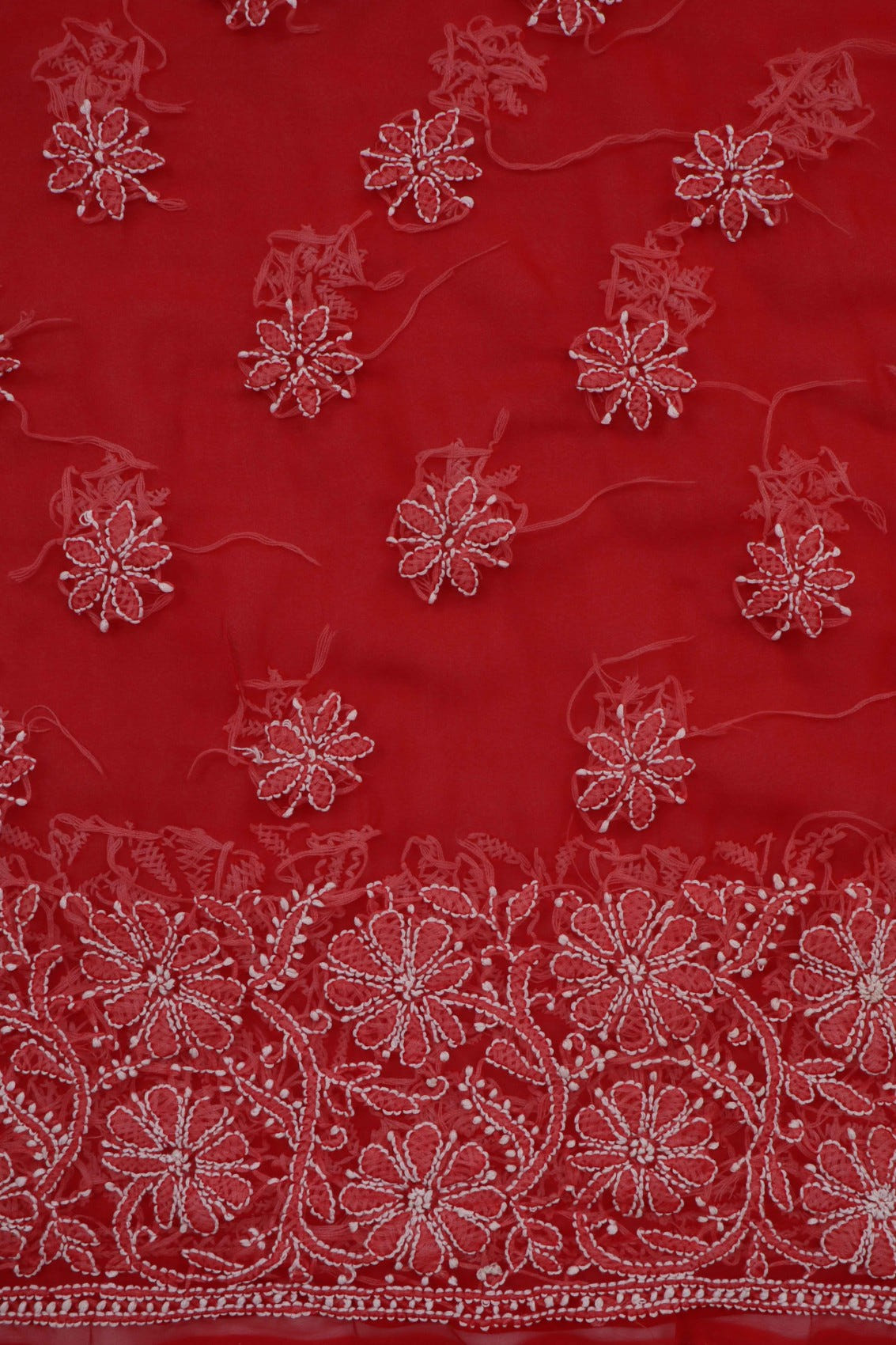 Ada Hand Embroidered Red Georgette Lucknowi Chikan Unstitched Suit Piece A496893
