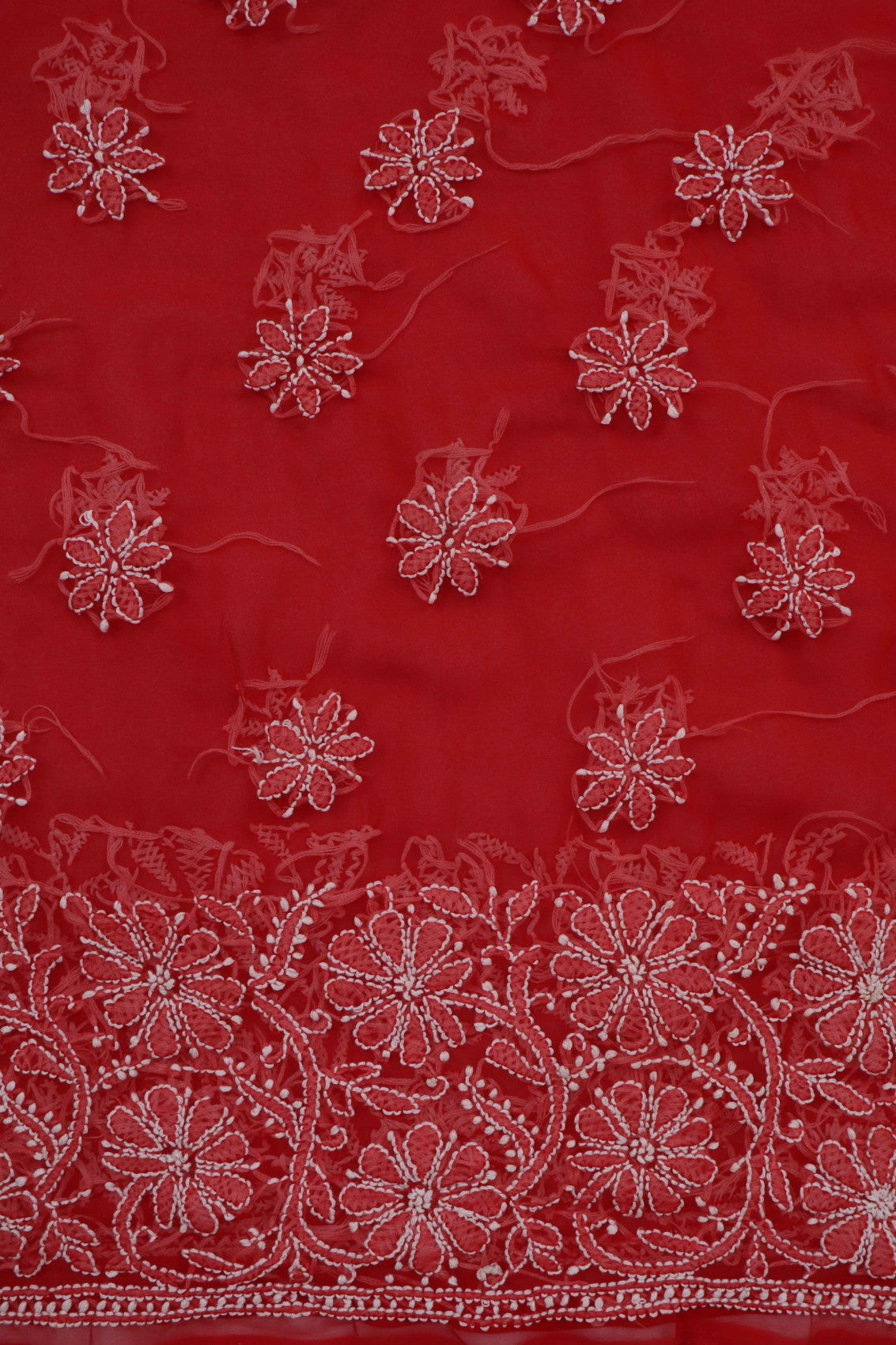 Ada Hand Embroidered Red Georgette Lucknowi Chikan Unstitched Suit Piece A496893