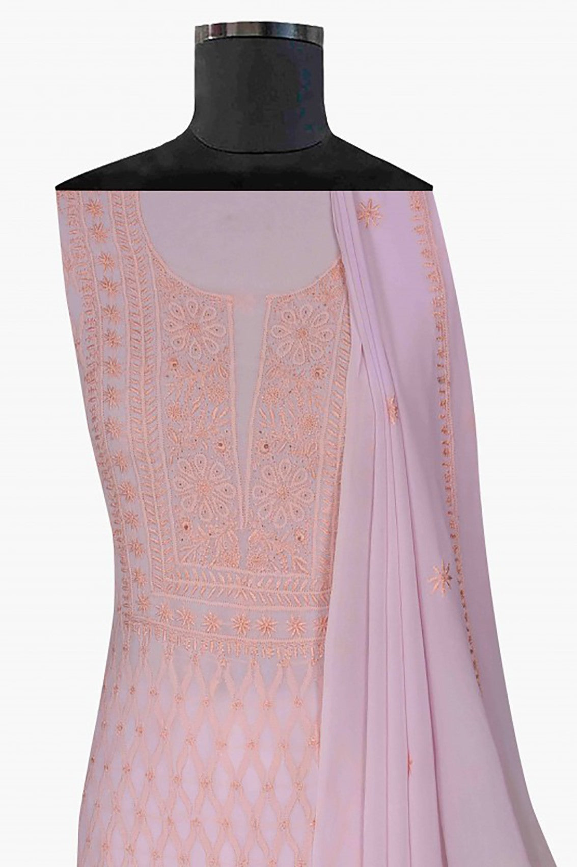 Ada Hand Embroidered Lavender Pure Georgette Lucknowi Chikankari Unstitched Kurta Dupatta Set A460753