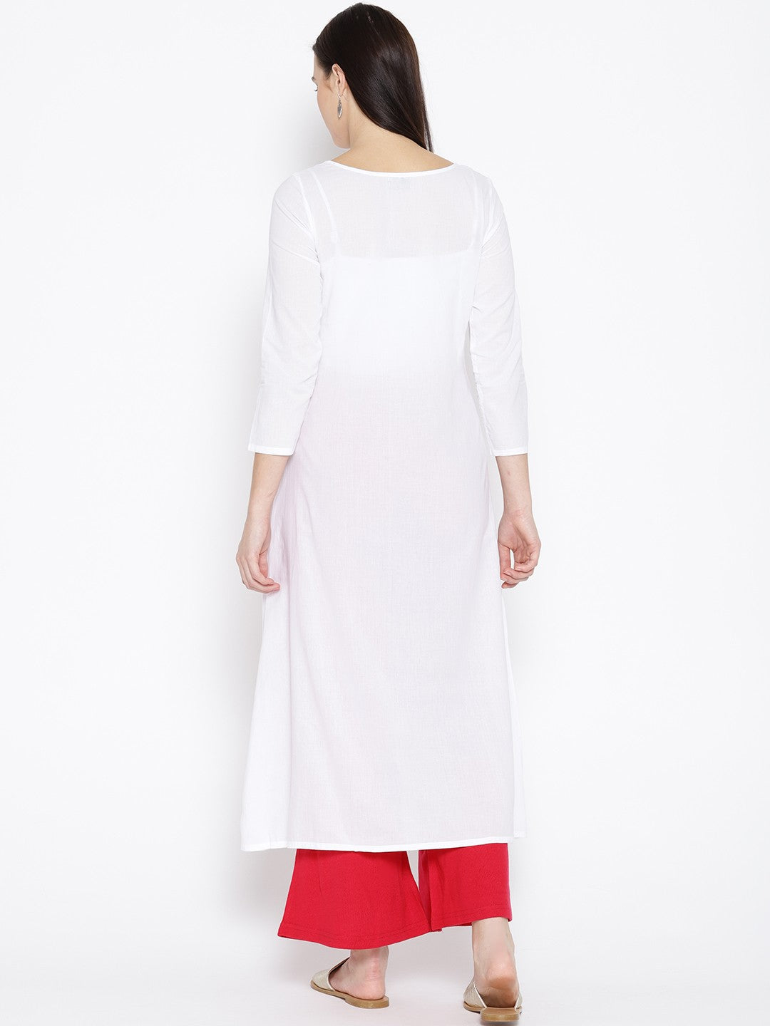 Ada Hand Embroidered White Cotton Lucknow Chikankari Kurta With Muqaish Work-A100047