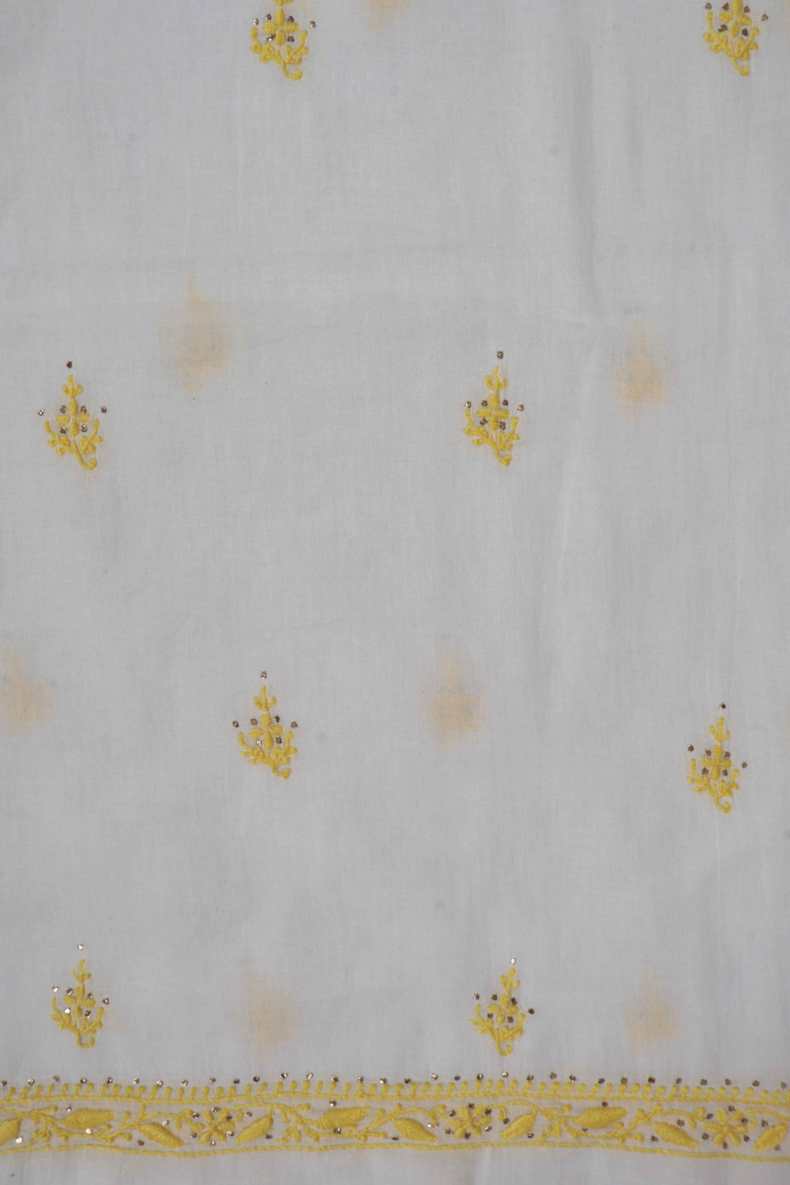 Ada Hand Embroidered White Cotton Lucknowi Chikankari Unstitched Suit Piece With Muqaish Work A588554