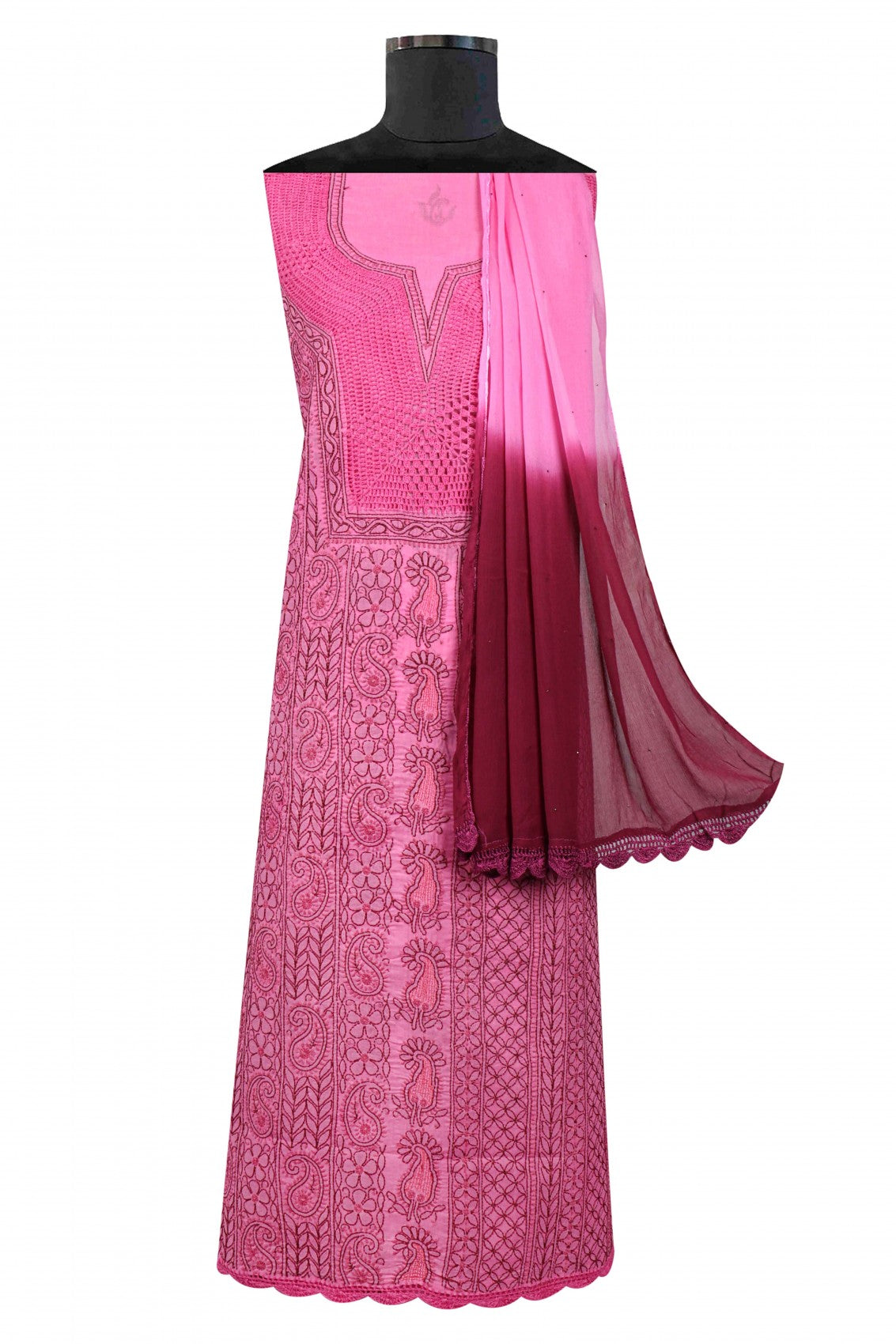 Ada Hand Embroidered Onion Pink Cotton Lucknowi Chikankari Unstitched Suit Piece A592018