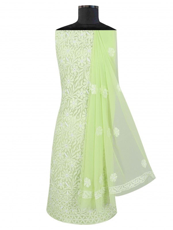 Ada Hand Embroidered Lizard Green Georgette Lucknowi Chikankari Unstitched Suit Piece 01A209281