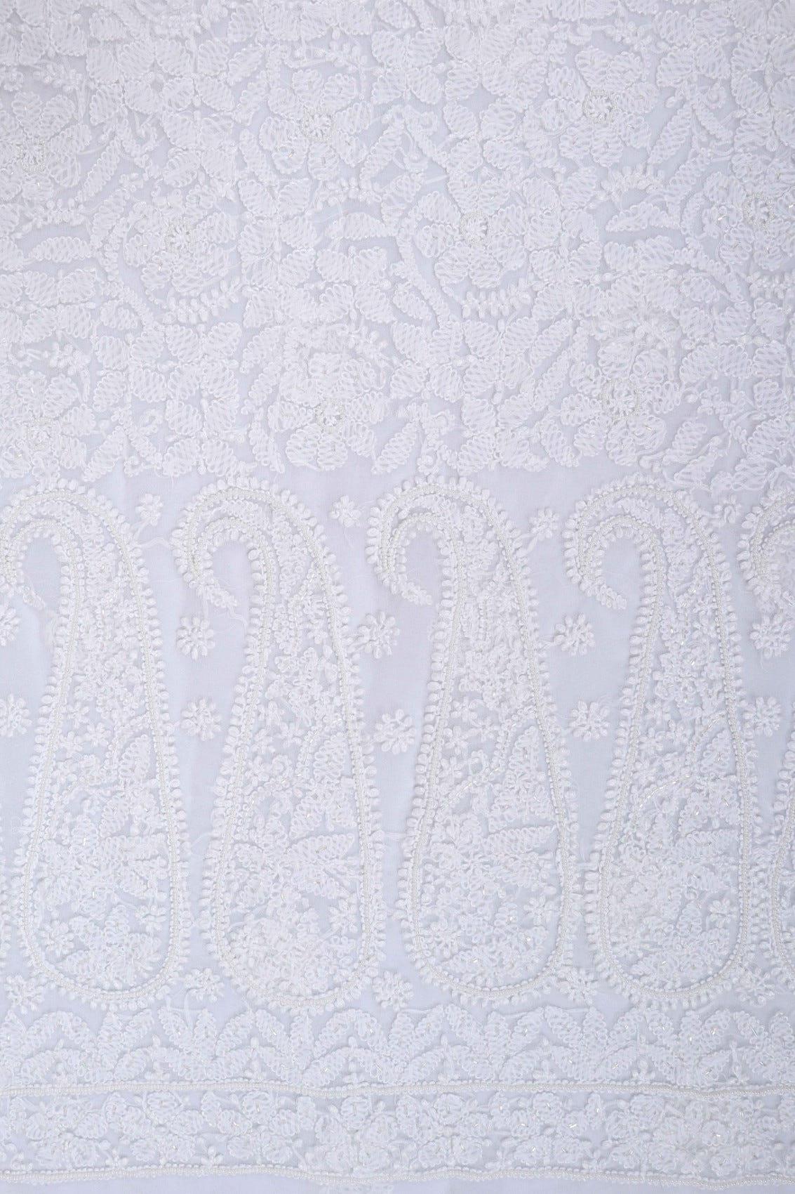Ada Hand Embroidered White Georgette Lucknowi Chikankari Unstitched Suit Piece With Pearl Work 01A28076