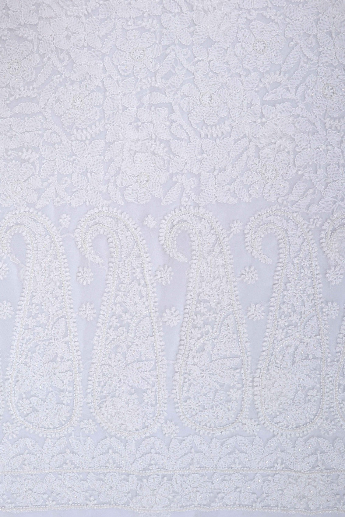 Ada Hand Embroidered White Georgette Lucknowi Chikankari Unstitched Suit Piece With Pearl Work 01A28076