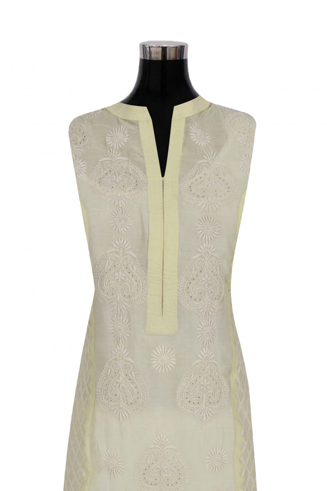 Ada Hand Embroidered Lemon Chanderi Lucknowi Chikankari Semi-Stitched Anarkali Kurta Dupatta Set A497281