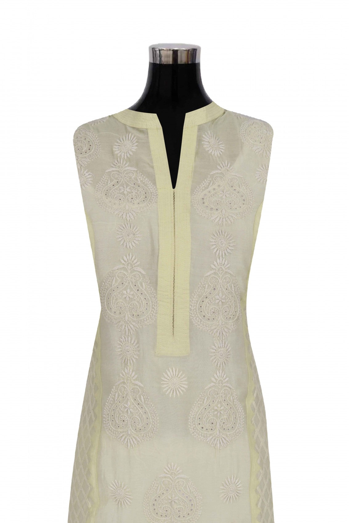 Ada Hand Embroidered Lemon Chanderi Lucknowi Chikankari Semi-Stitched Anarkali Kurta Dupatta Set A497281