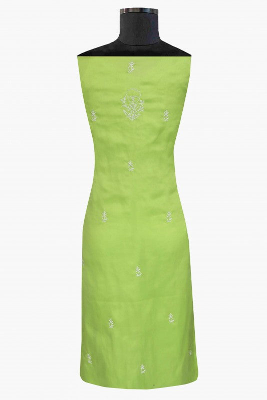 Ada Hand Embroidered Electric Lime Green Organza Chikan Unstitched Kurta Piece-A581354