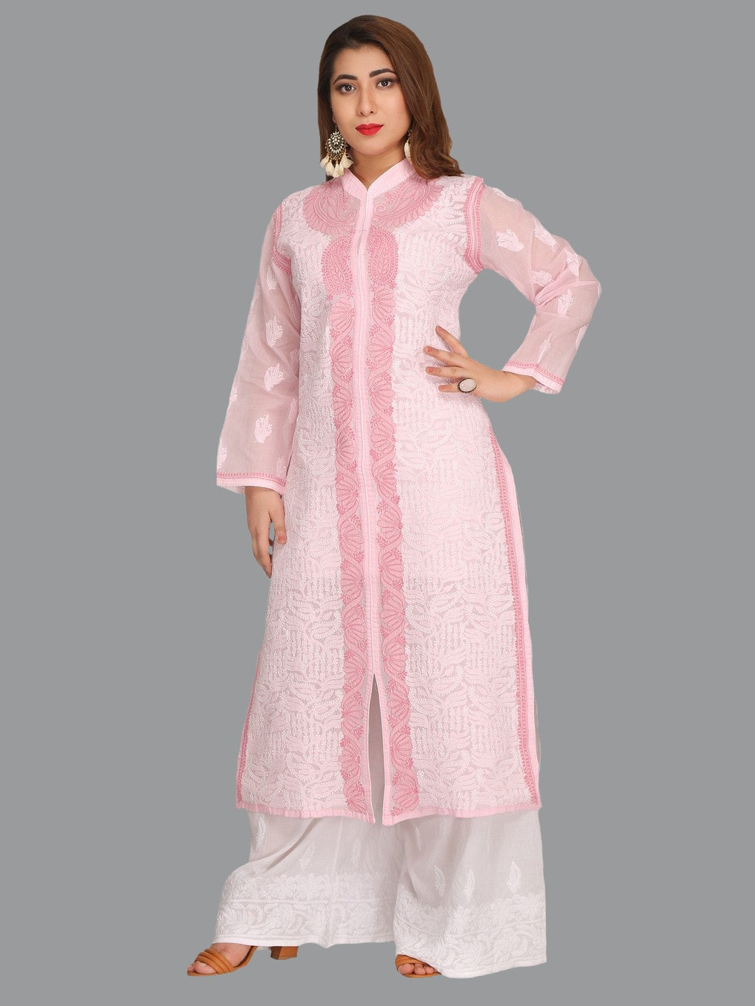 Ada Hand Embroidered Pink Cotton Lucknowi Chikankari Straight  Kurta A242163