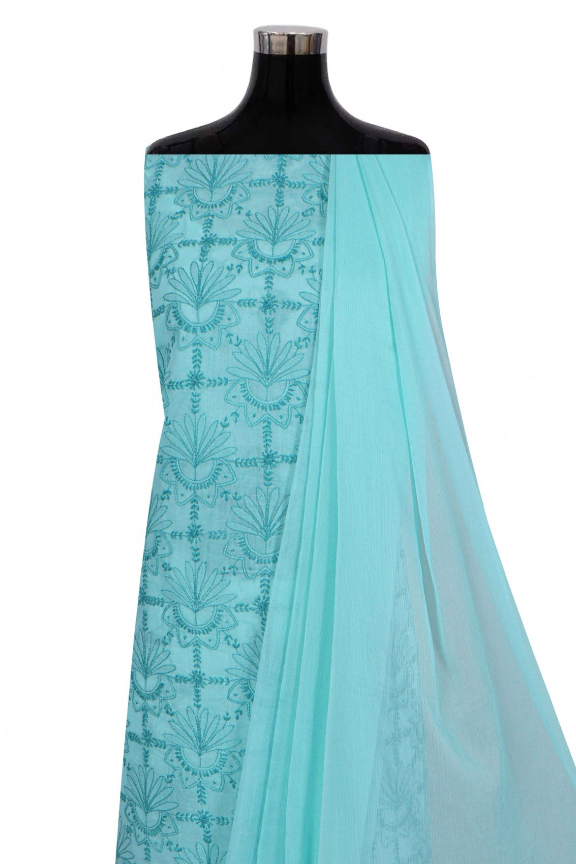 Ada Hand Embroidered Sea Green Cotton Lucknowi Chikankari Unstitched Suit Piece A557017