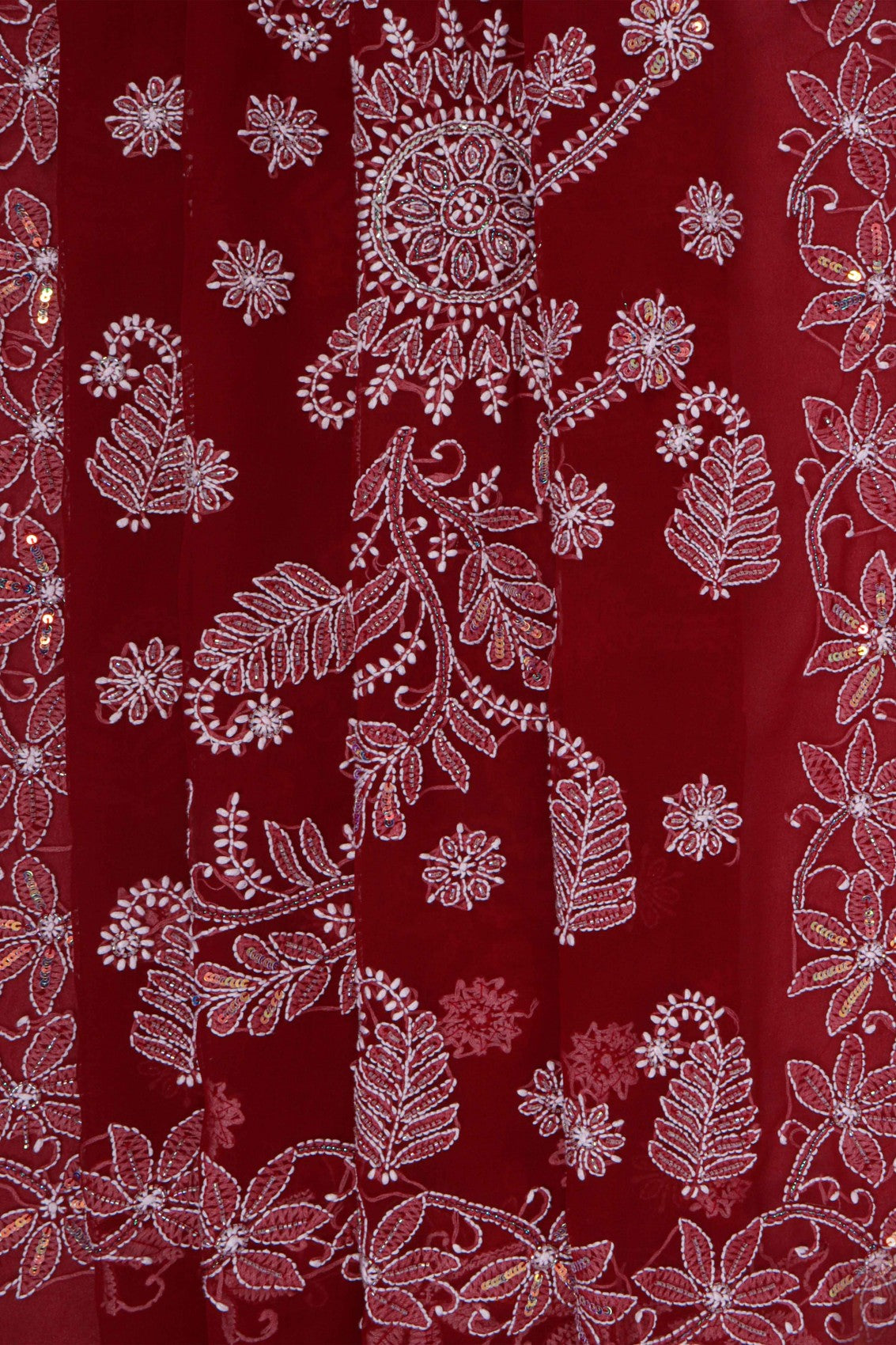 Ada Hand Embroidered Maroon Georgette Lucknowi Chikankari Saree/Blouse With Cutdana Work 01A194048