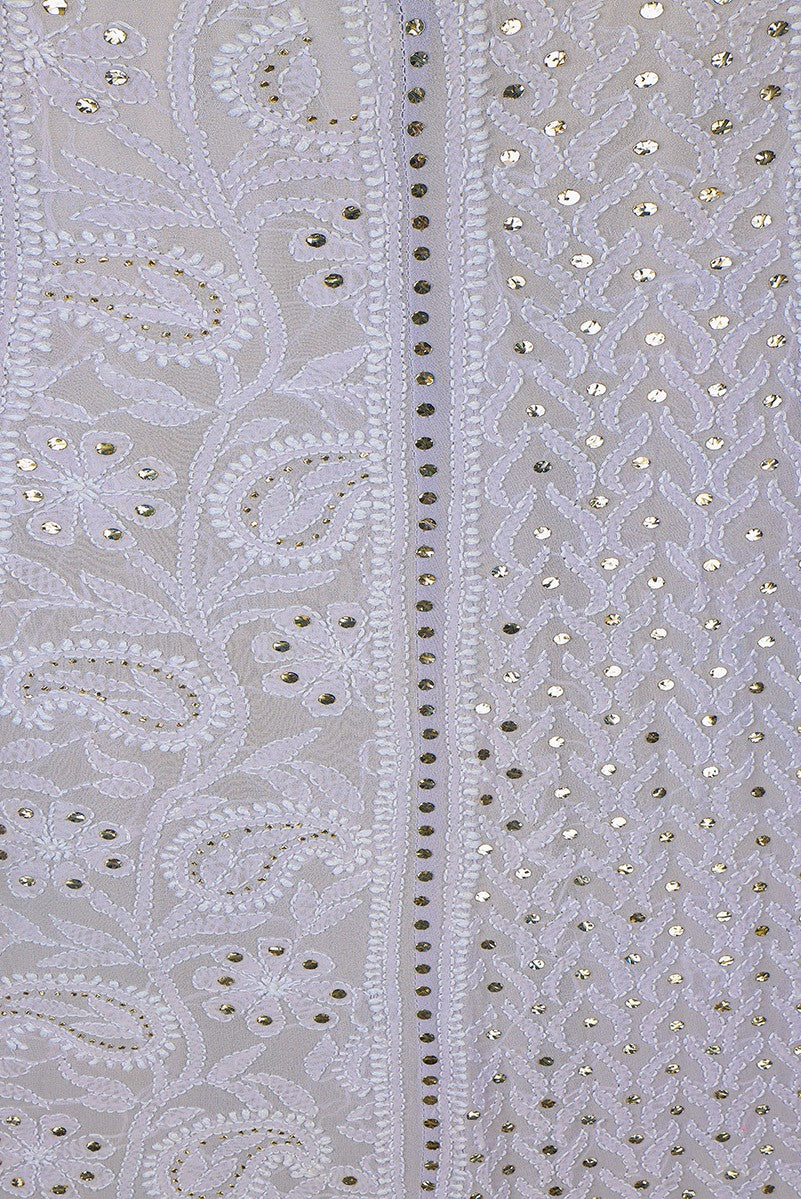 Ada Hand Embroidered Lilac Mauve Pure Georgette Lucknowi Chikankari Unstitched Lehenga Skirt (Only Skirt) With Muqaish Work A444549