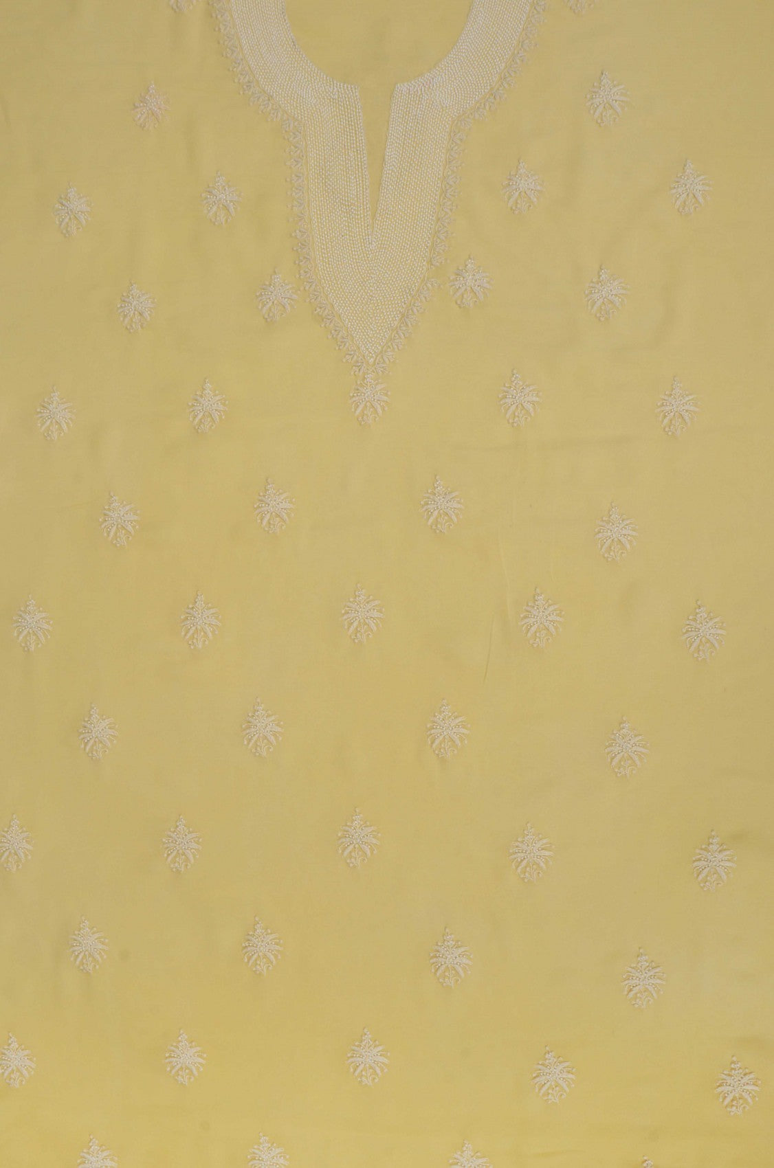 Ada Hand Embroidered Light Yellow Georgette Lucknowi Chikankari Unstitched Kurta Dupatta Set With Pearl Work A454750