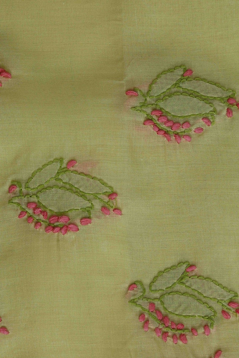 Ada Hand Embroidered Green Cotton Lucknowi Chikan Unstitched Suit Piece–A100158