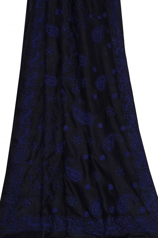 Ada Hand Embroidered Black Silk Lucknowi Chikankari Saree With Blouse-A621718