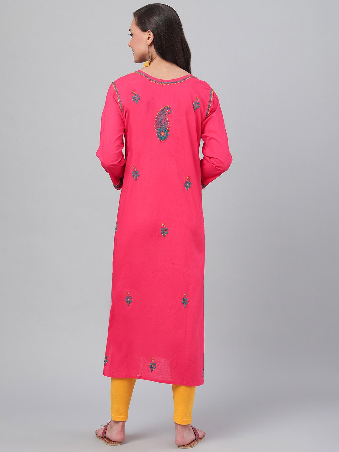 Ada Hand Embroidered Carrot Pink Cotton Lucknowi Chikankari Straight  Kurta A223764
