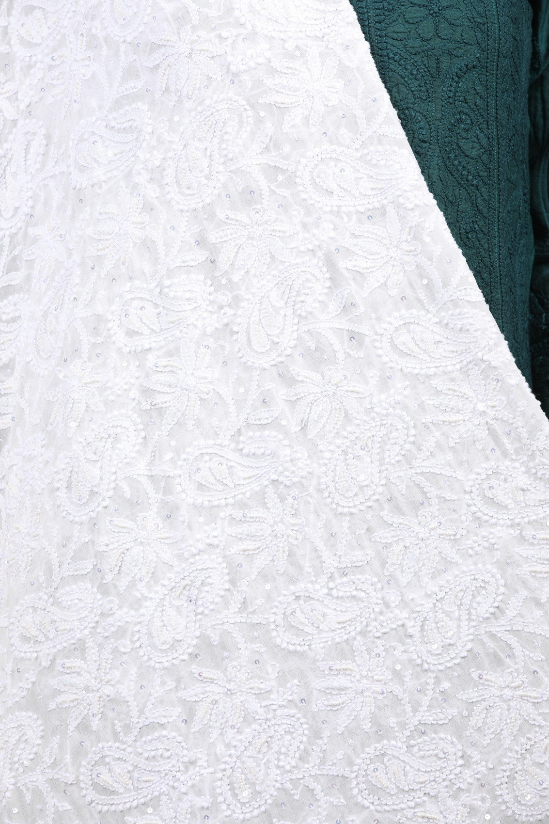Ada Hand Embroidered White Pure Georgette Lucknowi Chikankari Dupatta With Pearl Work 01A85939