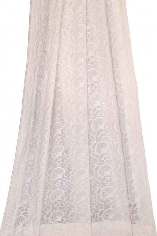 Ada Hand Embroidered Off White Pure Georgette Lucknowi Chikan Dupatta-A342813