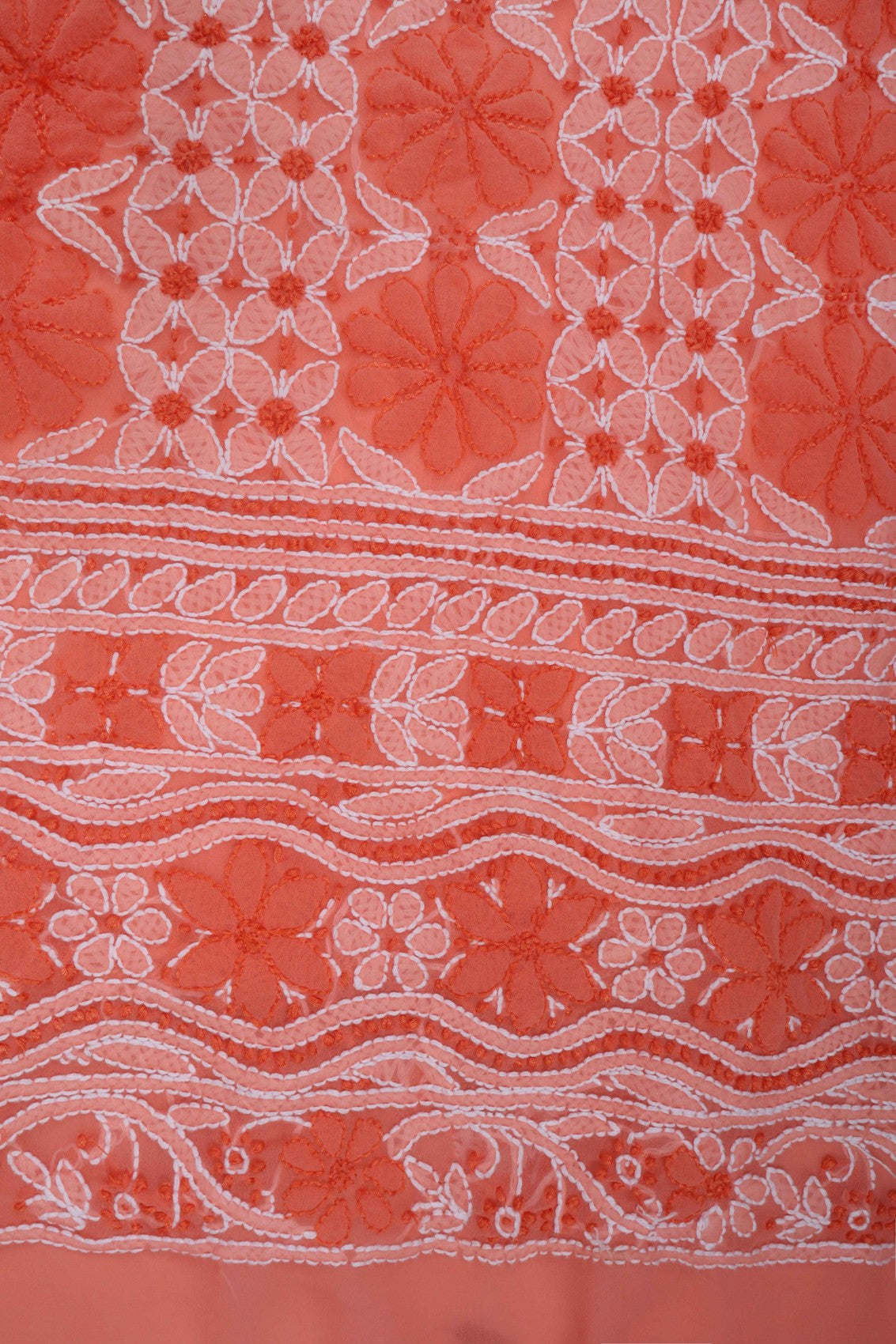 Ada Hand Embroidered Peach Georgette Lucknowi Chikankari Unstitched Suit Piece 01A151212