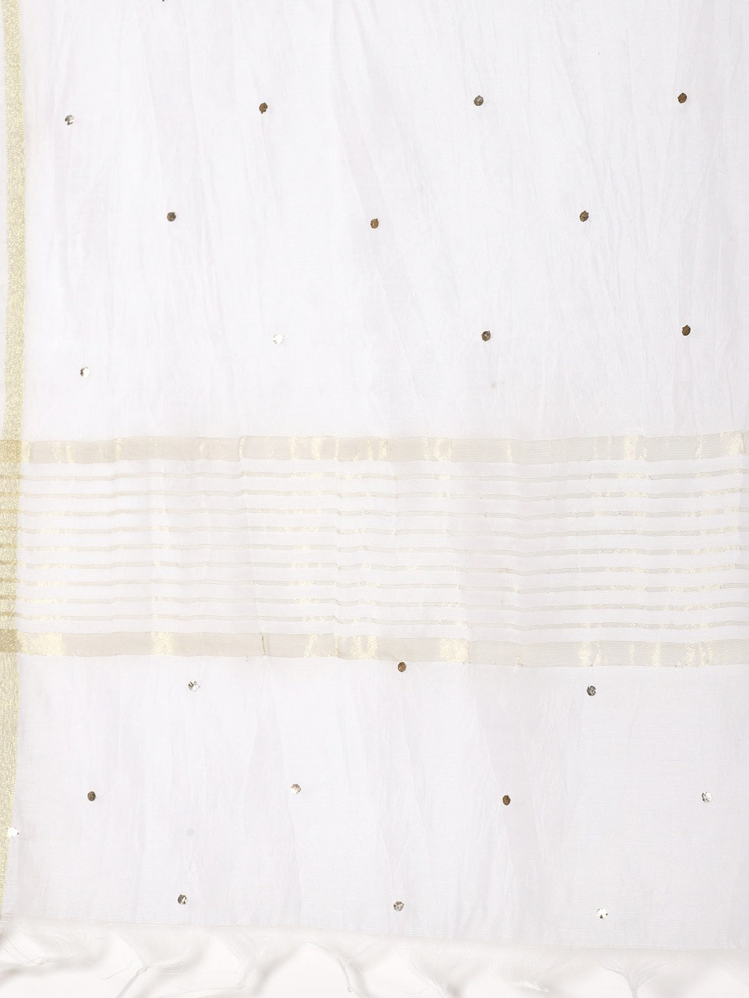 Ada Hand Embroidered White Chanderi Dupatta with Muqaish – A100474