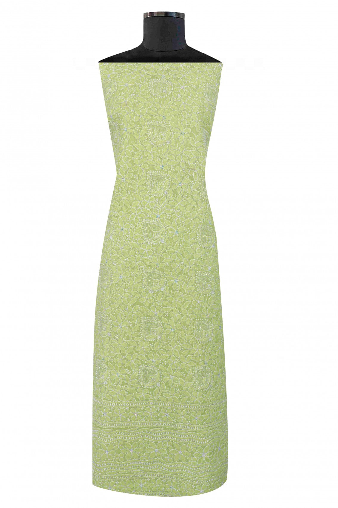 Ada Hand Embroidered Sheen Green Cotton Lucknowi Chikankari Unstitched Suit Piece With Cutdana 01A231891
