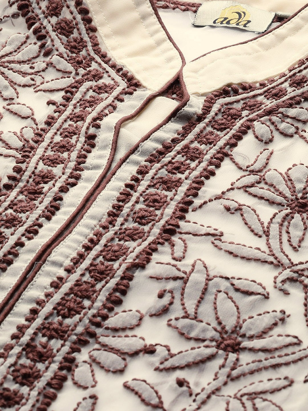 Ada Hand Embroidered Fawn Georgette Lucknowi Chikankari Straight Kurti with Slip A225189