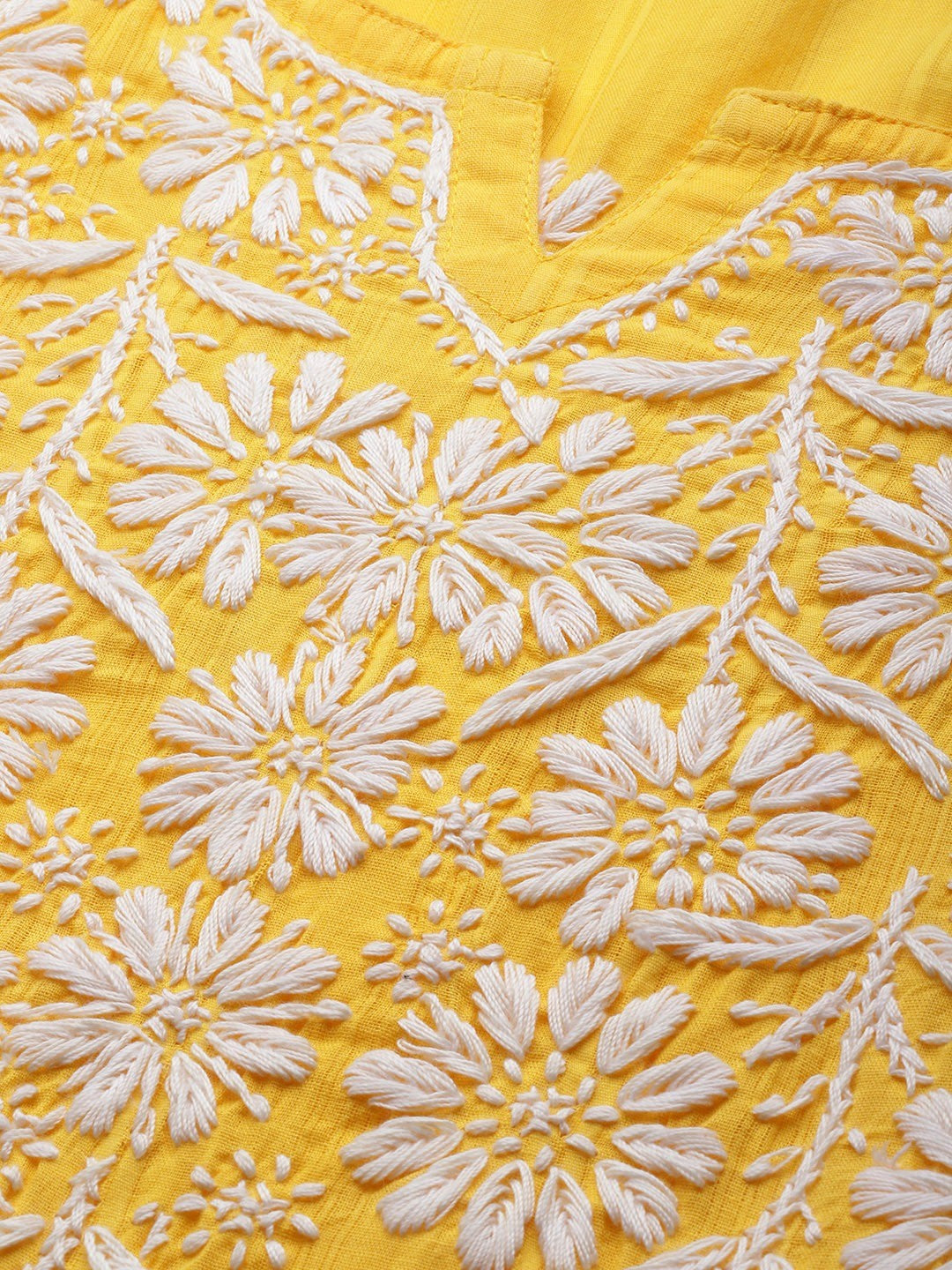 Ada Hand Embroidered Yellow Cotton Lucknow Chikankari Kurta A411166