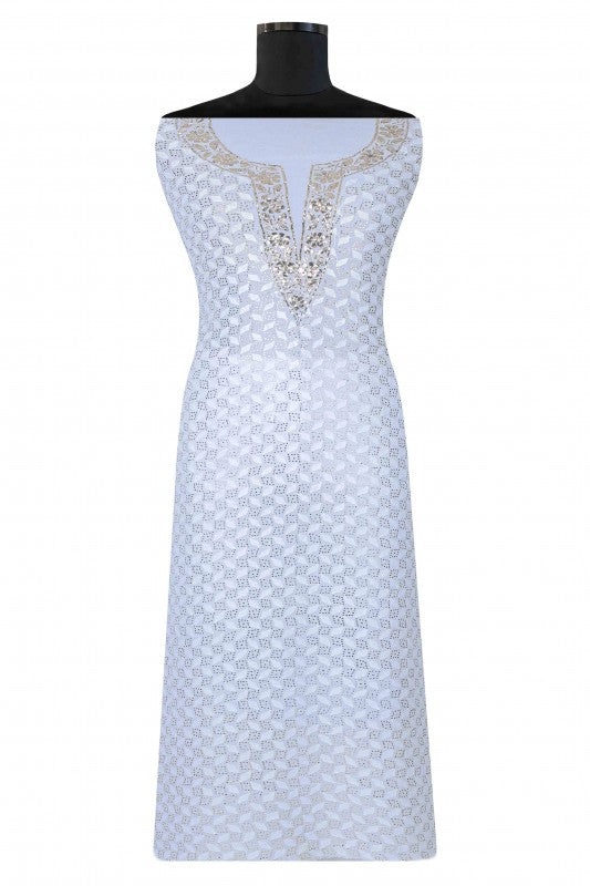 Ada Hand Embroidered White Georgette Lucknowi Chikan Unstitched Kurta Piece with Muqaish Work A617640
