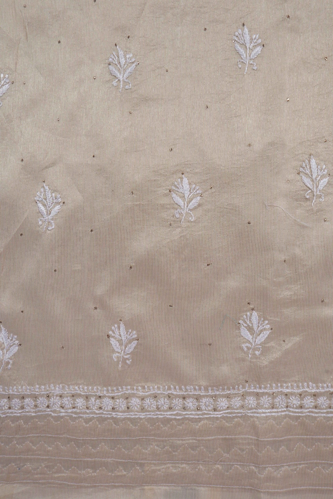 Ada Hand Embroidered Fawn Silk Lucknowi Chikankari Unstitched Kurta Dupatta Set With Muqaish Work 01A243066