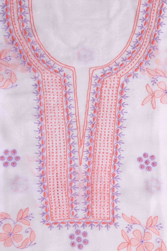 Ada Hand Embroidered White Chanderi Chikan Unstitched Kurta Piece A533123