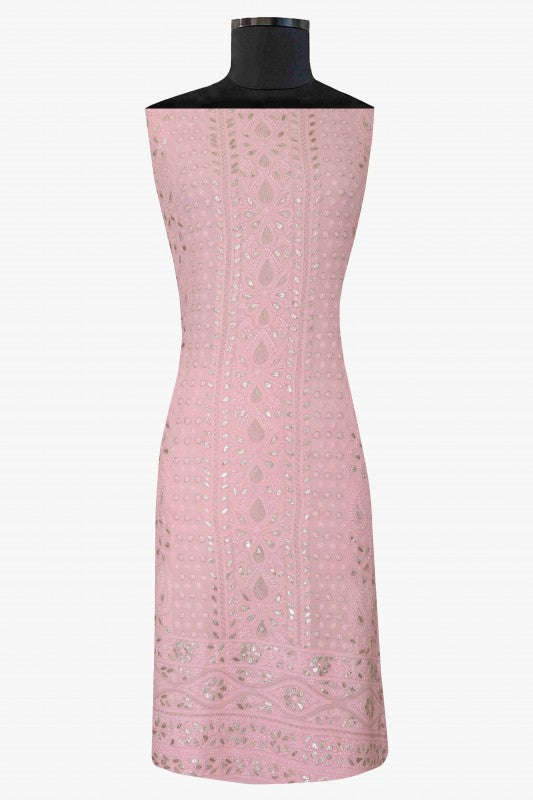 Ada Hand Embroidered Baby Pink Georgette Lucknowi Chikan Unstitched Kurta Piece with Gota Patti Work A579389