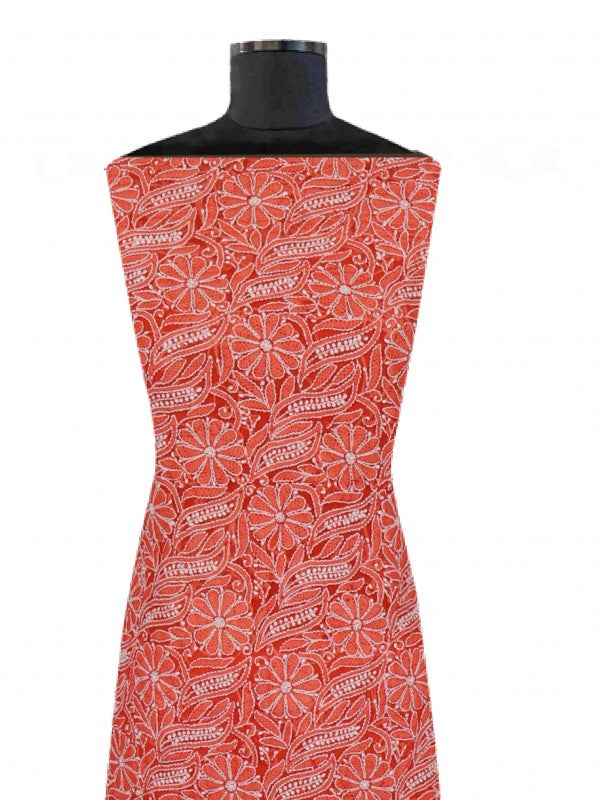 Ada Hand Embroidered Orange Georgette Lucknowi Chikankari Unstitched Suit Piece 01A114534