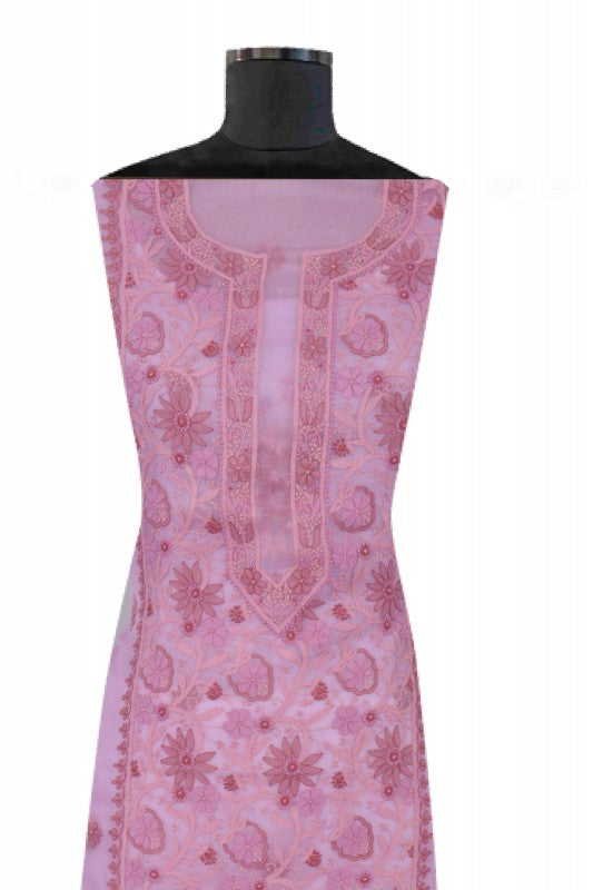 Ada Hand Embroidered Mauve Organza Lucknowi Chikankari Unstitched Kurta Dupatta Set 01A172424