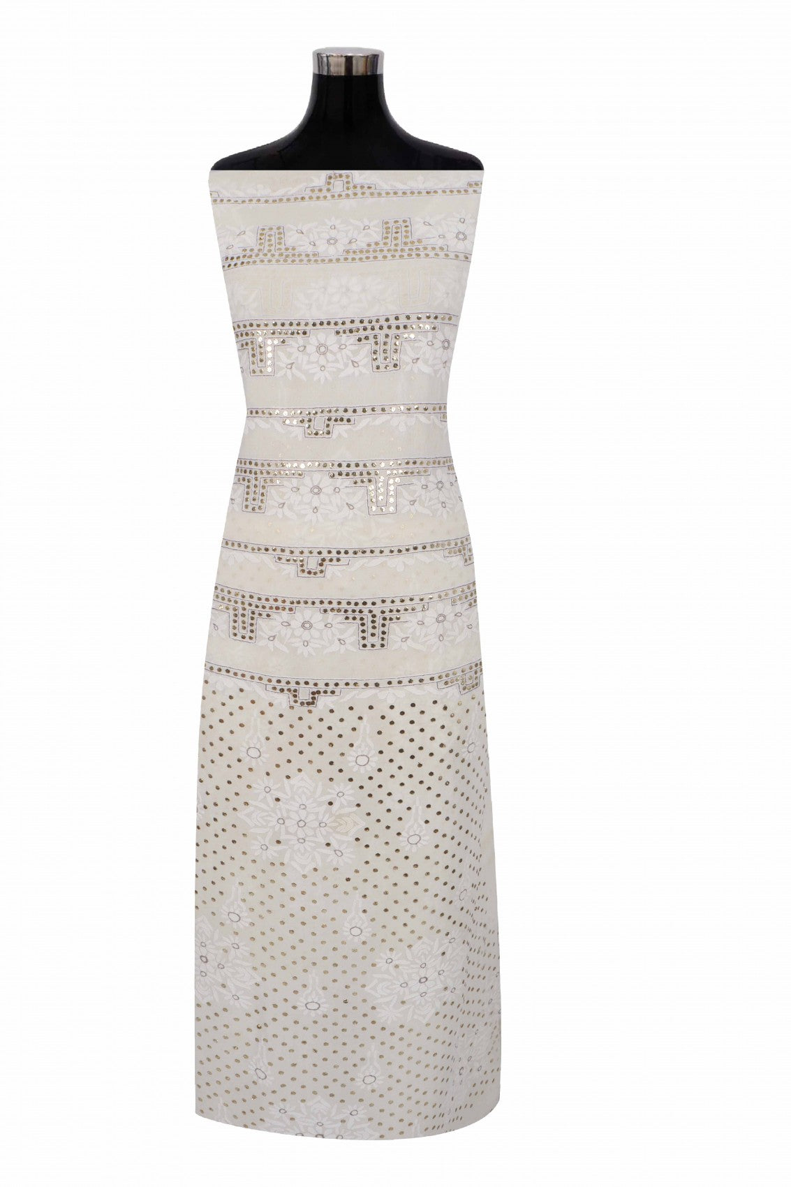 Ada Hand Embroidered Off White Pure Georgette Lucknowi Chikankari Unstitched Kurta Dupatta Set With Muqaish Work A414394