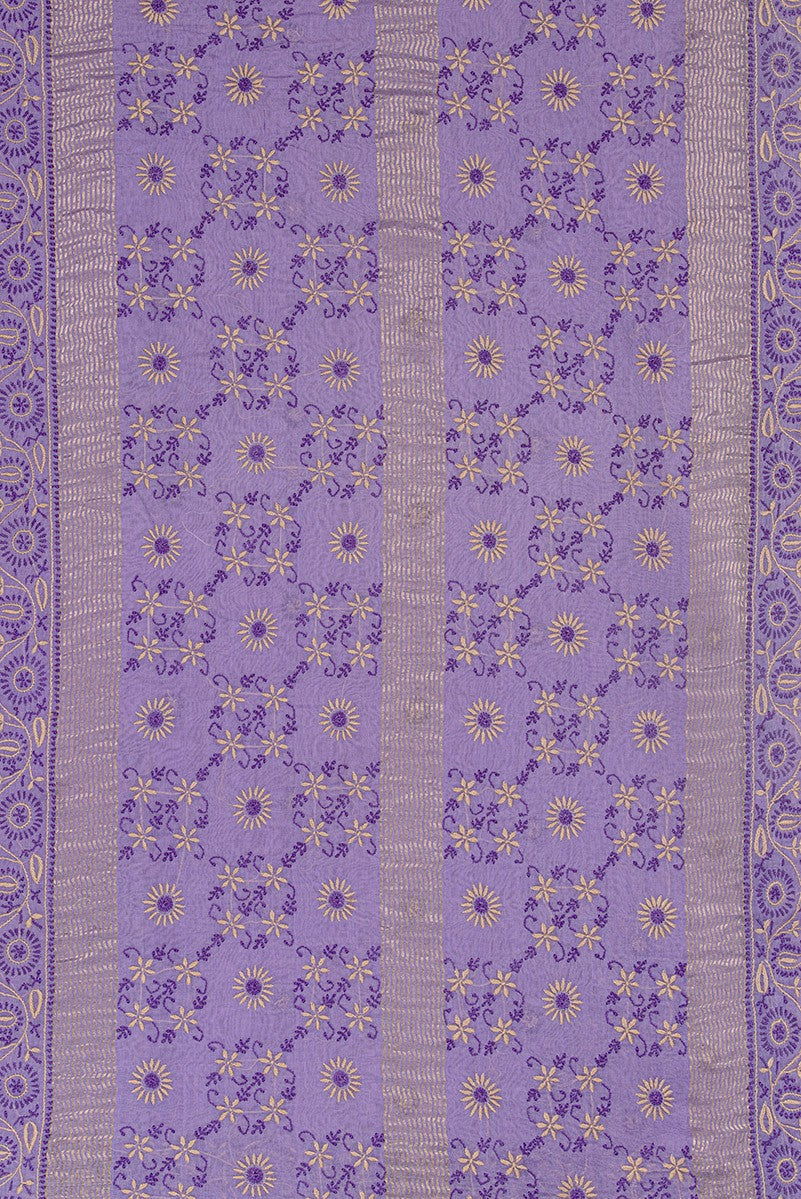 Ada Hand Embroidered Mauve Chanderi Lucknowi Chikankari Saree with Blouse- A497446