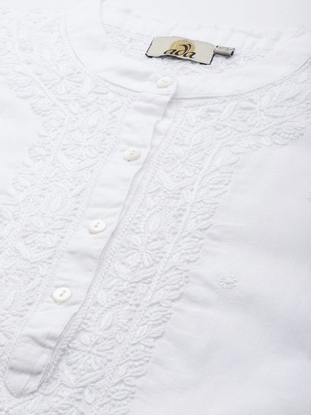 Ada Hand Embroidered White Linen Lucknowi Chikankari Short Kurti A911233
