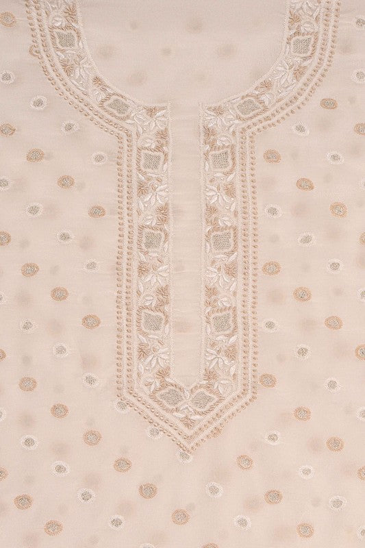 Ada Hand Embroidered Cream Pure Georgette Lucknowi Chikankari Unstitched Men's Kurta Piece With Zari Work 01A13542