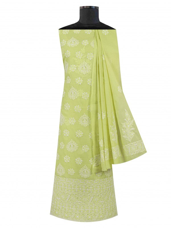 Ada Hand Embroidered Sheen Green Cotton Lucknowi Chikan Unstitched Suit Piece A530212