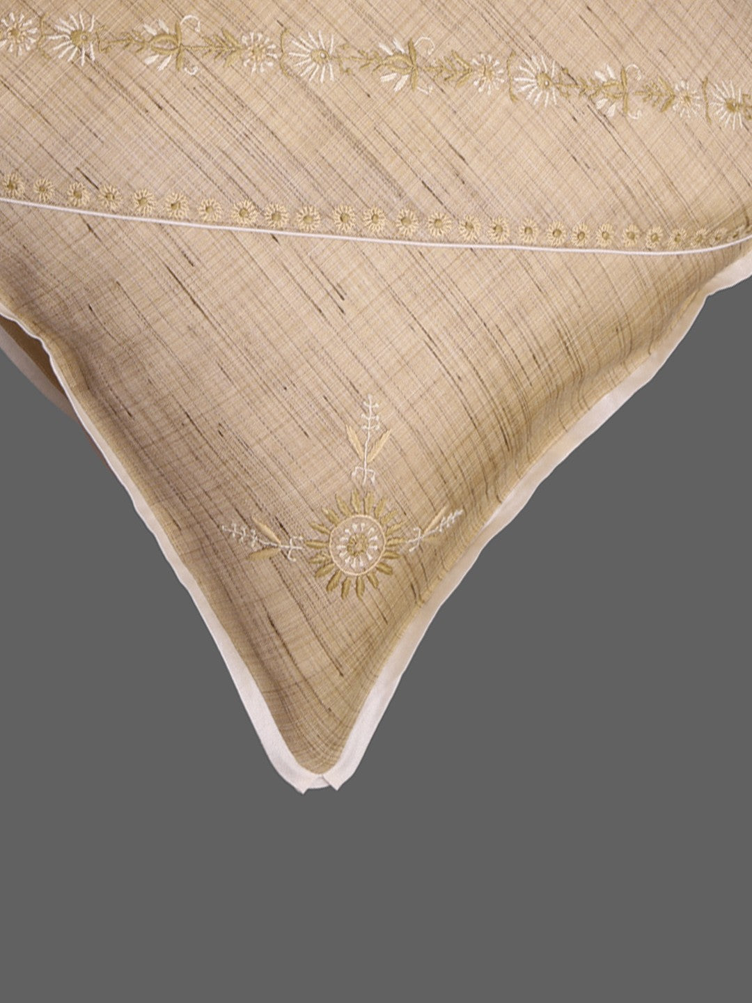Ada Hand Embroidered Fawn Silk Lucknow Chikankari Cushion Cover A011107